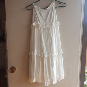White high neck ruffle white trapeze swing dress